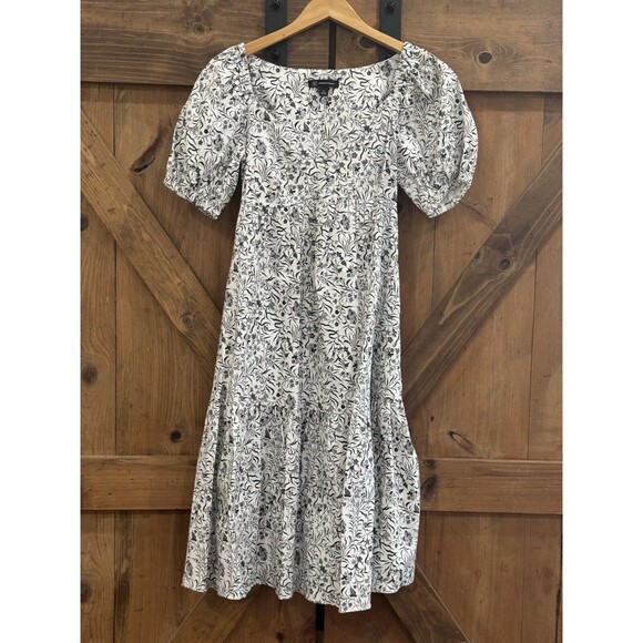 INC International Concepts Black & White Floral Prairie Cottagecore Dress Sz XS - Picture 3 of 7